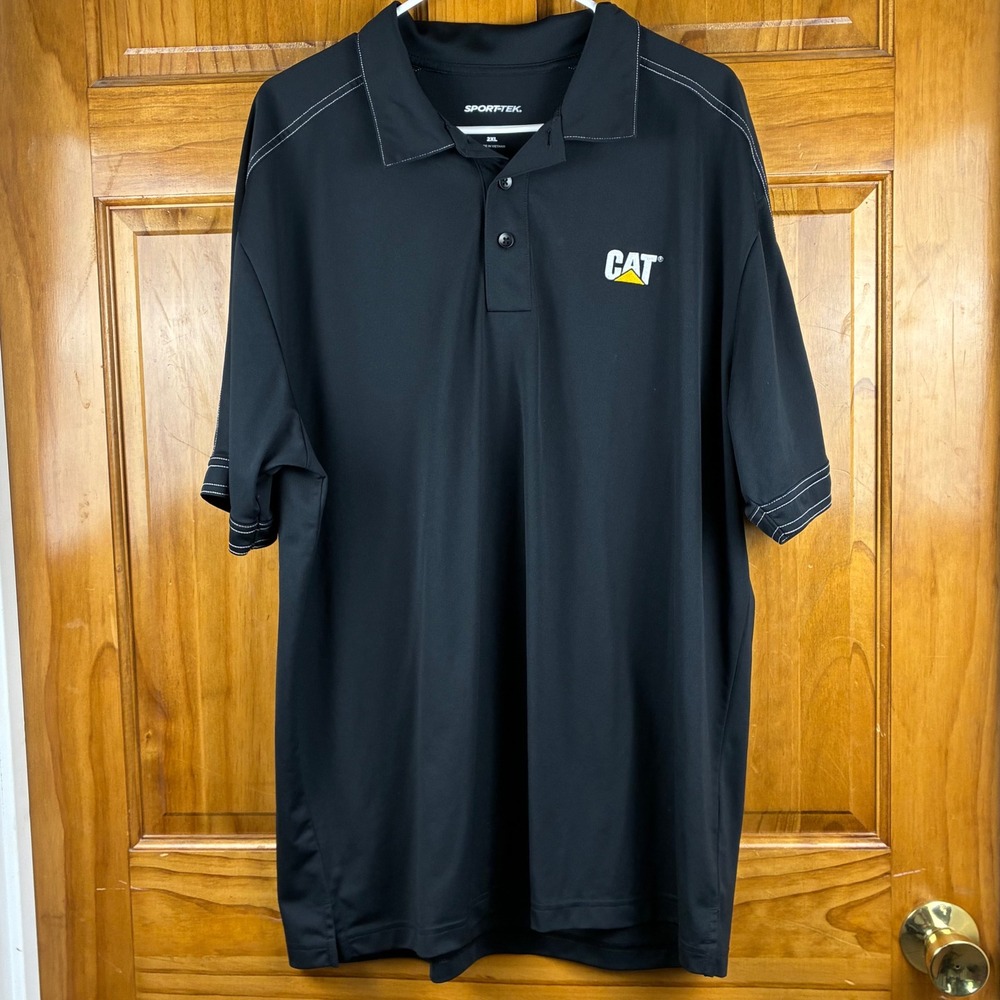 CAT Caterpillar Mens 2X Performance Black Polo Shirt Short Sleeve Sport-Tek